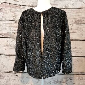 Vintage Italian Black Sequin Heavy Cardigan 44/8
